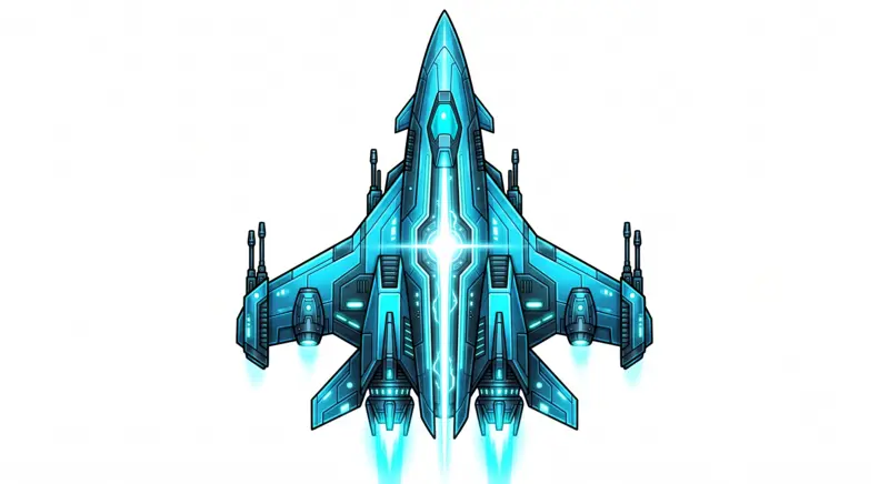 The player ship — cyan primary accent against near-black