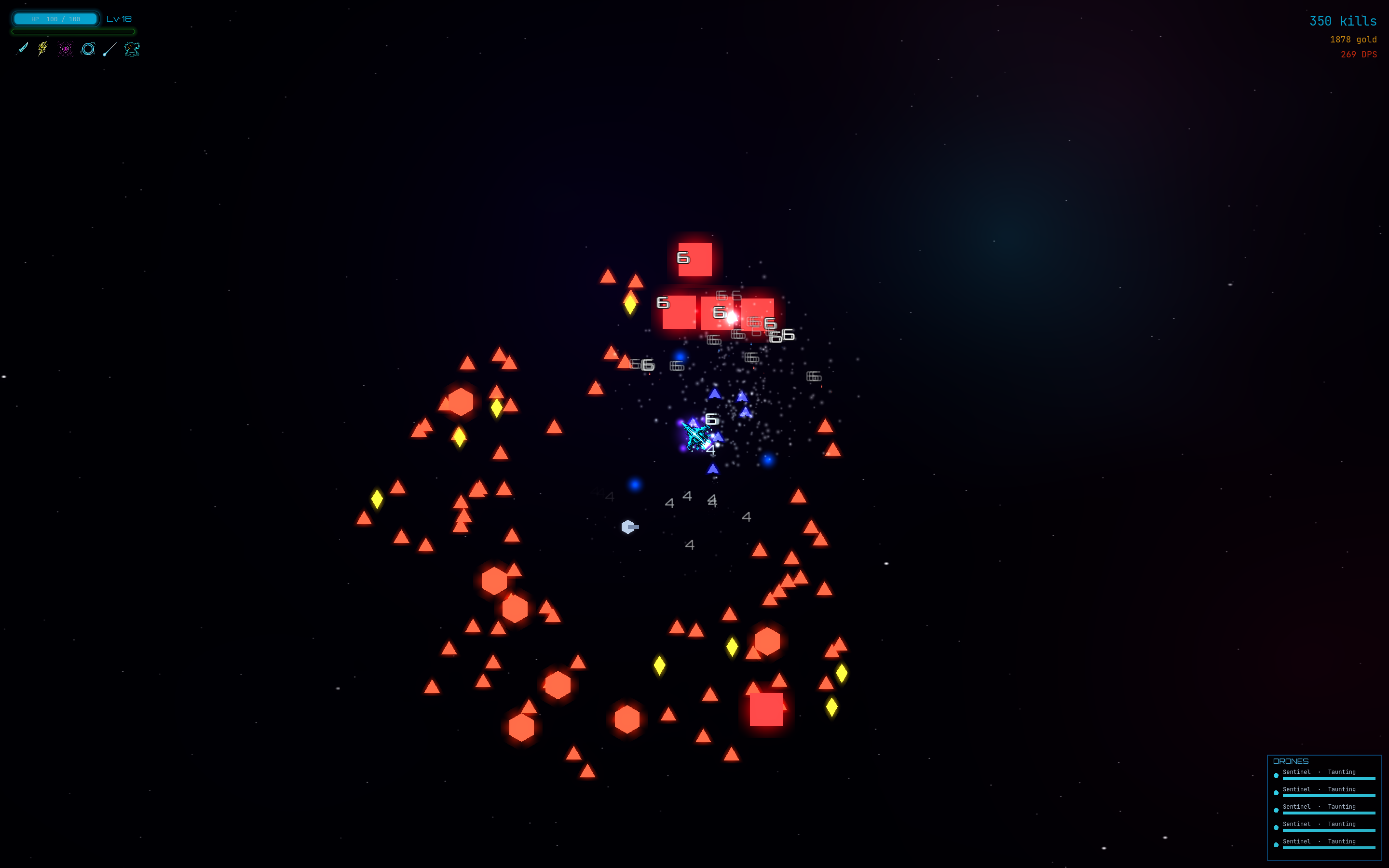 The swarm crescendo — enemy count building toward a boss